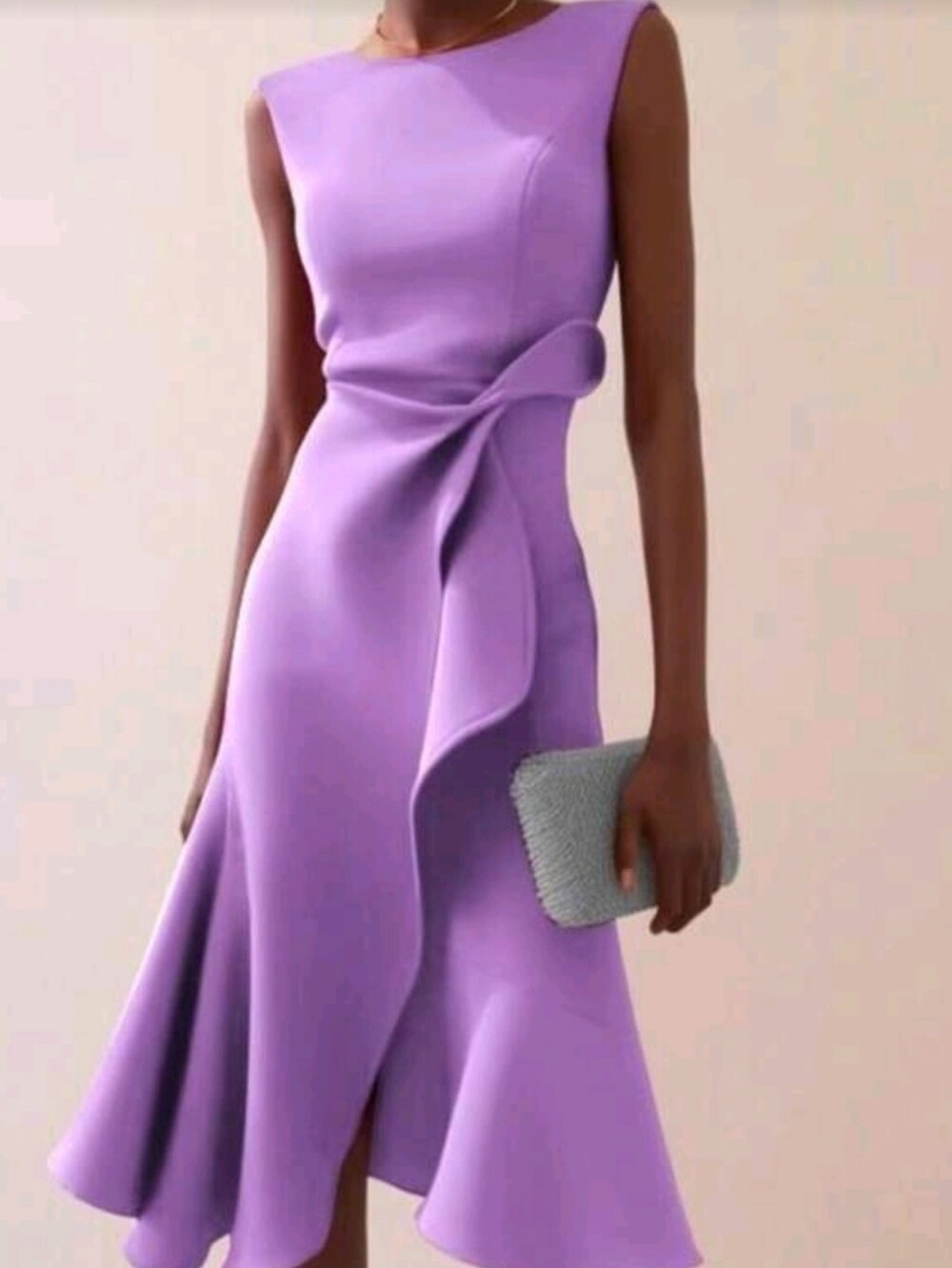 Sleeveless Purple Midi Dress with Draped Waist Detail